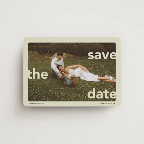 This is a mint save the date magnets with standard by Lori Wemple called save.the.date printing on magnet paper in magnet