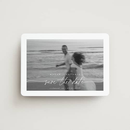This is a ivory save the date magnets with standard by Pippa Shaw called gaussian printing on magnet paper in magnet