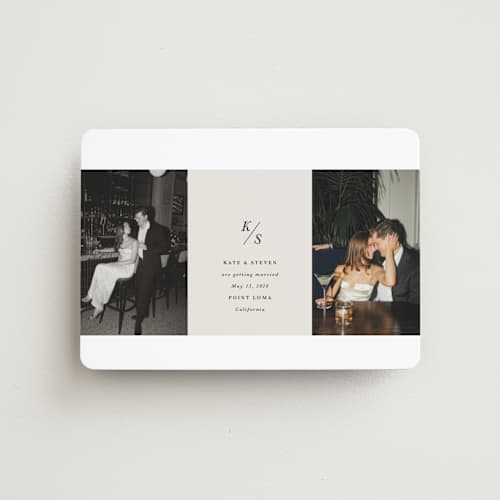 This is a dove save the date magnets with standard by Olivia Kanaley Inman called parker printing on magnet paper in magnet