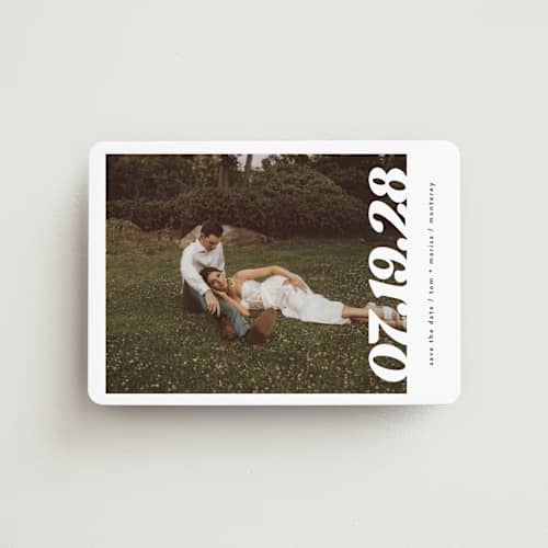 This is a pearl save the date magnets with standard by Christie Garcia called sidele printing on magnet paper in magnet
