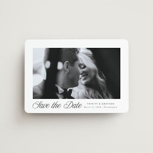 This is a tux save the date magnets with standard by Susan Asbill called classically printing on magnet paper in magnet