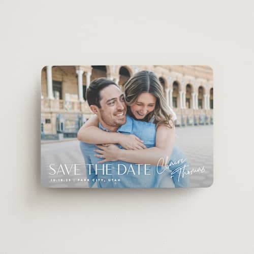 This is a cloud save the date magnets with standard by Carolyn MacLaren called cover printing on magnet paper in magnet