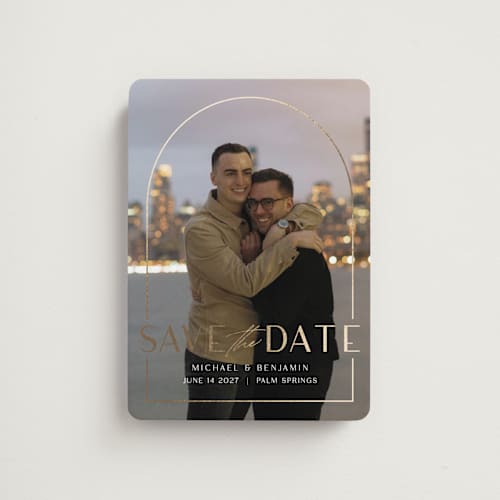 This is a cloud save the date magnets with foil pressed by silverscreen studio called deco arch printing on magnet paper in magnet