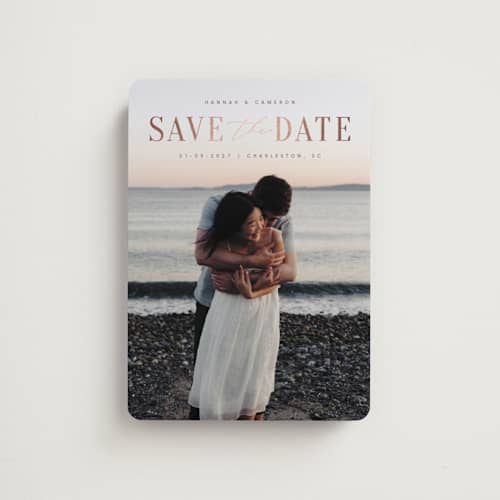 This is a mauve save the date magnets with foil pressed by Zani van Zyl called danielle printing on magnet paper in magnet