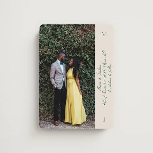 This is a ivory save the date magnets with standard by Petra Kern called simple scripty printing on magnet paper in magnet