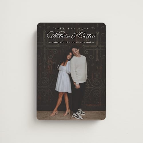 This is a sugar save the date magnets with standard by Jessica Williams called tranquil printing on magnet paper in magnet