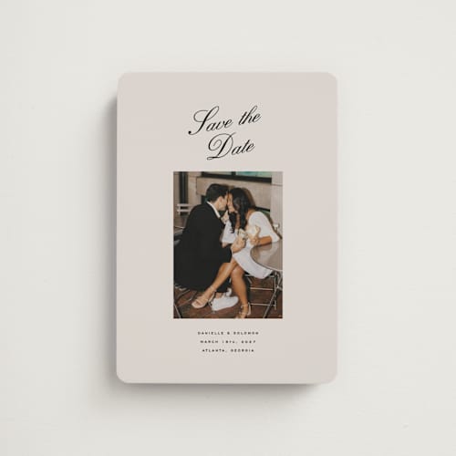 This is a clay save the date magnets with standard by Olivia Kanaley Inman called hayworth printing on magnet paper in magnet