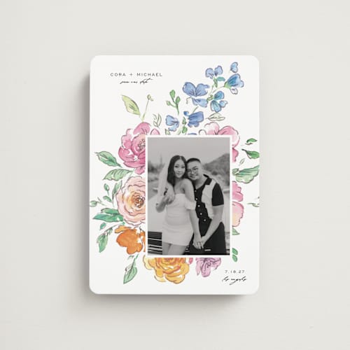 This is a vibrance press save the date magnets with standard by Itsy Belle Studio called floral pop printing on magnet paper in magnet