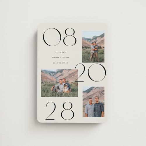 This is a cream save the date magnets with standard by Baumbirdy called delicate date printing on magnet paper in magnet