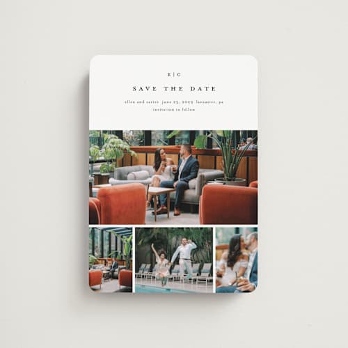This is a cotton save the date magnets with standard by Stacey Meacham called minimal grid printing on magnet paper in magnet
