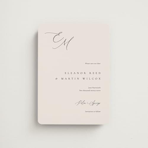 This is a linen save the date magnets with standard by Kelly Schmidt called corner printing on magnet paper in magnet