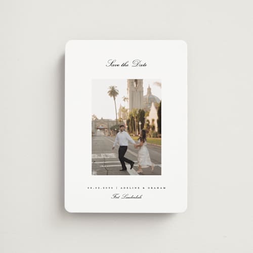 This is a snow save the date magnets with standard by Pixel and Hank called minimal printing on magnet paper in magnet