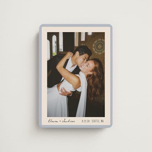 This is a sky save the date magnets with standard by Alethea and Ruth called snapshot border printing on magnet paper in magnet