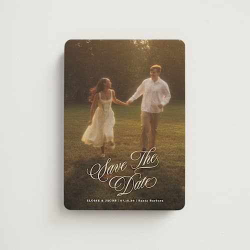 This is a ivory save the date magnets with standard by Shirley Lin Schneider called classic romanticism printing on magnet paper in magnet