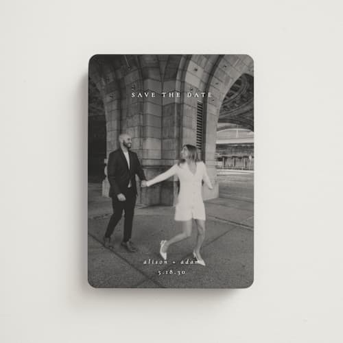 This is a cotton save the date magnets with standard by Amy Kross called veneer printing on magnet paper in magnet