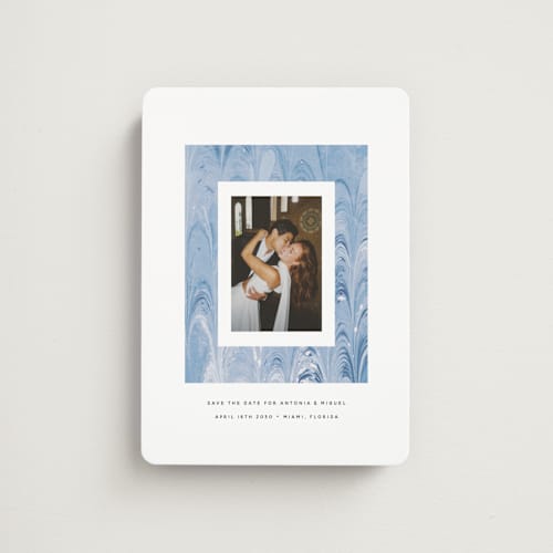 This is a sea save the date magnets with standard by Olivia Kanaley Inman called marbled printing on magnet paper in magnet
