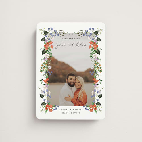 This is a lotus save the date magnets with standard by Sarah Knight called tropicana printing on magnet paper in magnet