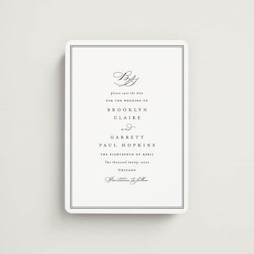 This is a noir save the date magnets with standard by Amy Kross called overlapping printing on magnet paper in magnet