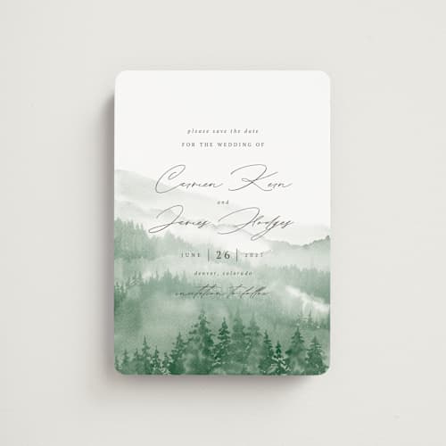This is a fern save the date magnets with standard by Helen Halik called over the mountains printing on magnet paper in magnet