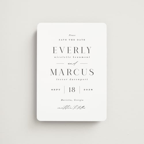 This is a snow save the date magnets with standard by Hooray Creative called everly printing on magnet paper in magnet