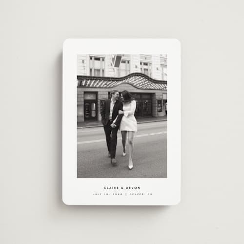 This is a silk save the date magnets with standard by Kelly Schmidt called framed minimalist printing on magnet paper in magnet