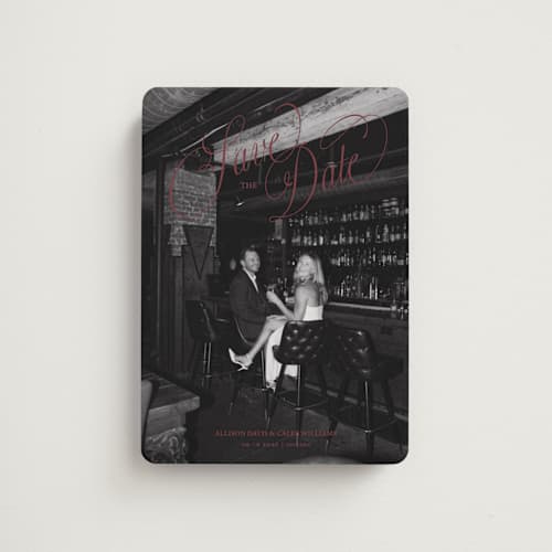 This is a wine save the date magnets with standard by Kate Ahn called griffin printing on magnet paper in magnet