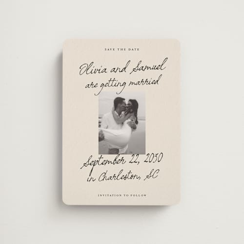 This is a linen save the date magnets with standard by Kercia Jane called written in love printing on magnet paper in magnet