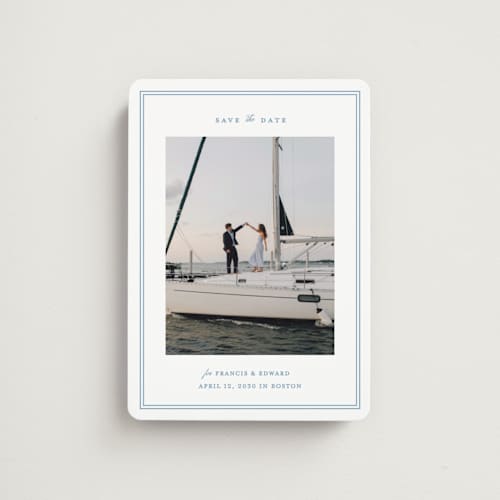This is a ocean save the date magnets with standard by Carolyn MacLaren called boathouse printing on magnet paper in magnet
