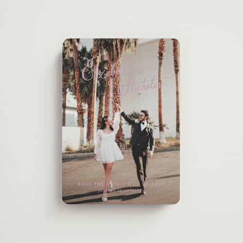 This is a lilac dreams save the date magnets with standard by Design Lotus called lavender dreams printing on magnet paper in magnet