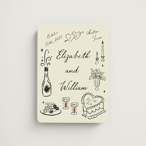 This is a champagne save the date magnets with standard by Helena Vitto called vintage lovers printing on magnet paper in magnet