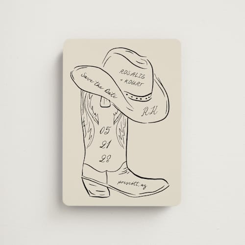 This is a sand save the date magnets with standard by Jelena Vuletic called lariat printing on magnet paper in magnet