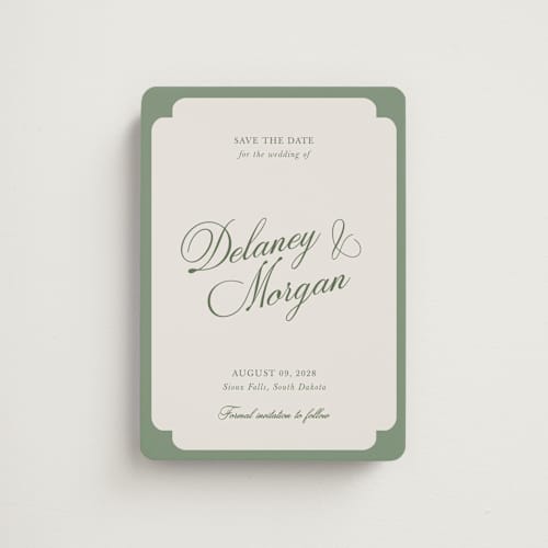 This is a olive save the date magnets with standard by Cass Loh called classic bold border printing on magnet paper in magnet