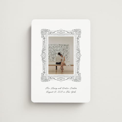 This is a diamond save the date magnets with standard by Jenna Holcomb called sketched frame printing on magnet paper in magnet