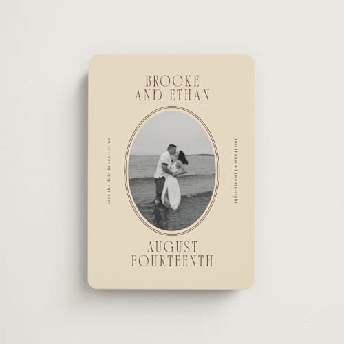 This is a buttercream save the date magnets with standard by Angela Garrick called ethan printing on magnet paper in magnet