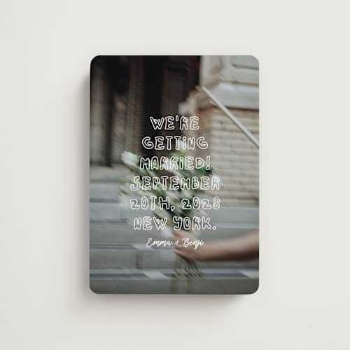 This is a vanilla save the date magnets with standard by Helena Vitto called cool kids printing on magnet paper in magnet