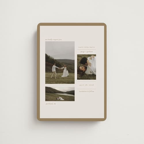 This is a linen save the date magnets with standard by Bramble Studio called savour printing on magnet paper in magnet