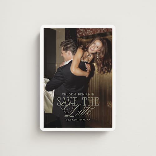 This is a moss save the date magnets with standard by Kelly Schmidt called woods printing on magnet paper in magnet