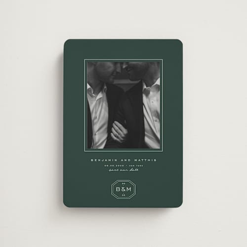 This is a garden save the date magnets with standard by Blustery August called beignet printing on magnet paper in magnet