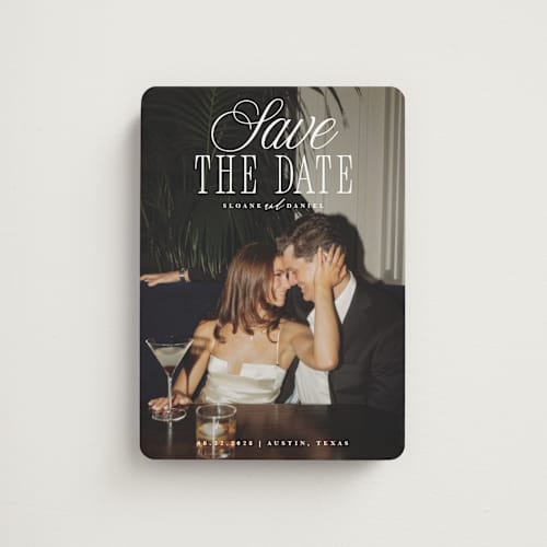 This is a porcelain save the date magnets with standard by Maria Alou called his & hers printing on magnet paper in magnet