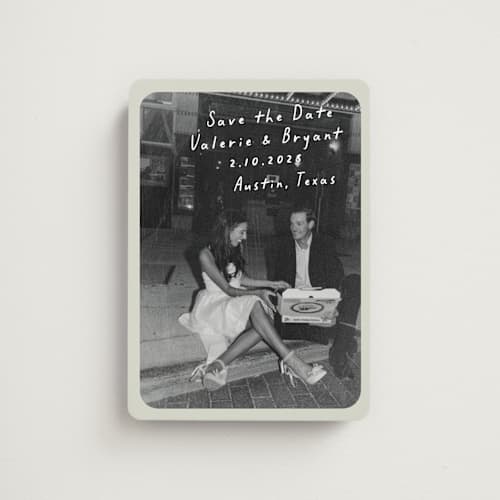 This is a toasted marshmallow save the date magnets with standard by Anna Elder called film printing on magnet paper in magnet