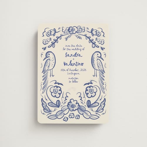 This is a marseille blue save the date magnets with standard by Ani Somi called santa catalina printing on magnet paper in magnet