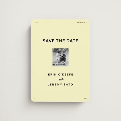 This is a butter save the date magnets with standard by Studio Suku called courthouse printing on magnet paper in magnet