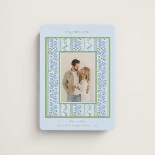 This is a coastal save the date magnets with standard by Madhvi Samimi called hydrangea vines printing on magnet paper in magnet