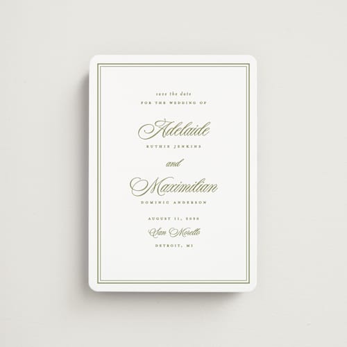 This is a olive save the date magnets with standard by Ellen Schlegelmilch called museo printing on magnet paper in magnet