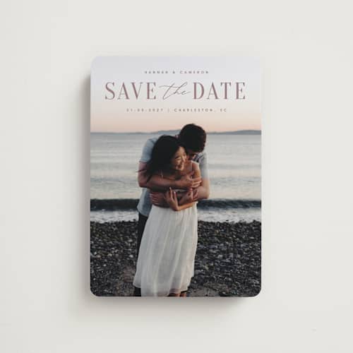 This is a mauve save the date magnets with standard by Zani van Zyl called danielle printing on magnet paper in magnet