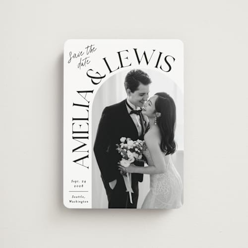 This is a ivory save the date magnets with standard by Alethea and Ruth called side curve printing on magnet paper in magnet