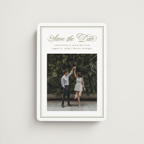 This is a olive save the date magnets with standard by Ellen Schlegelmilch called museo printing on magnet paper in magnet
