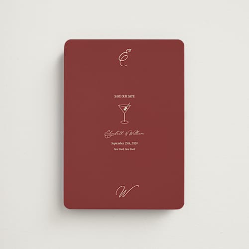 This is a burgundy save the date magnets with standard by Helena Vitto called elizabeth printing on magnet paper in magnet