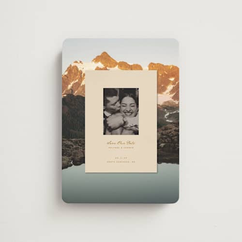 This is a sand save the date magnets with standard by Claudia Orengo called location printing on magnet paper in magnet