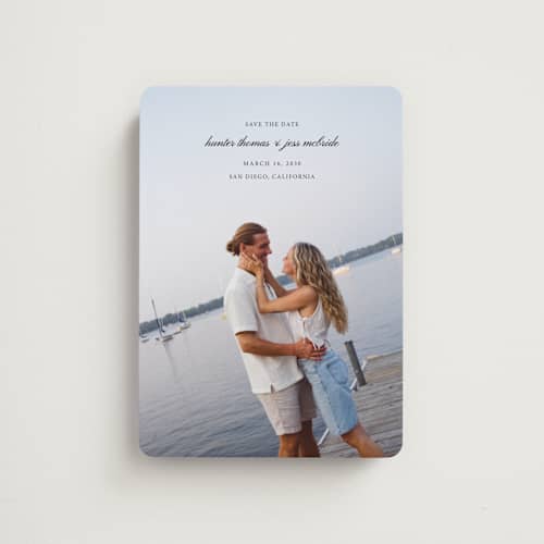 This is a tuxedo save the date magnets with standard by Michelle Buckner called horizon printing on magnet paper in magnet